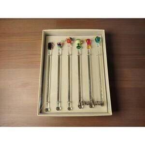 Vintage Neiman Marcus Blown Glass drink Stirring Sticks NOS